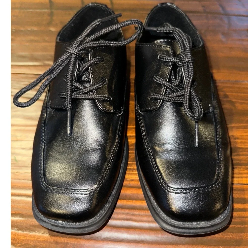 Sonoma Boys Black Dress Shoes Square Toe Lace Up Oxfords Size 1 Med SNALEXANDER